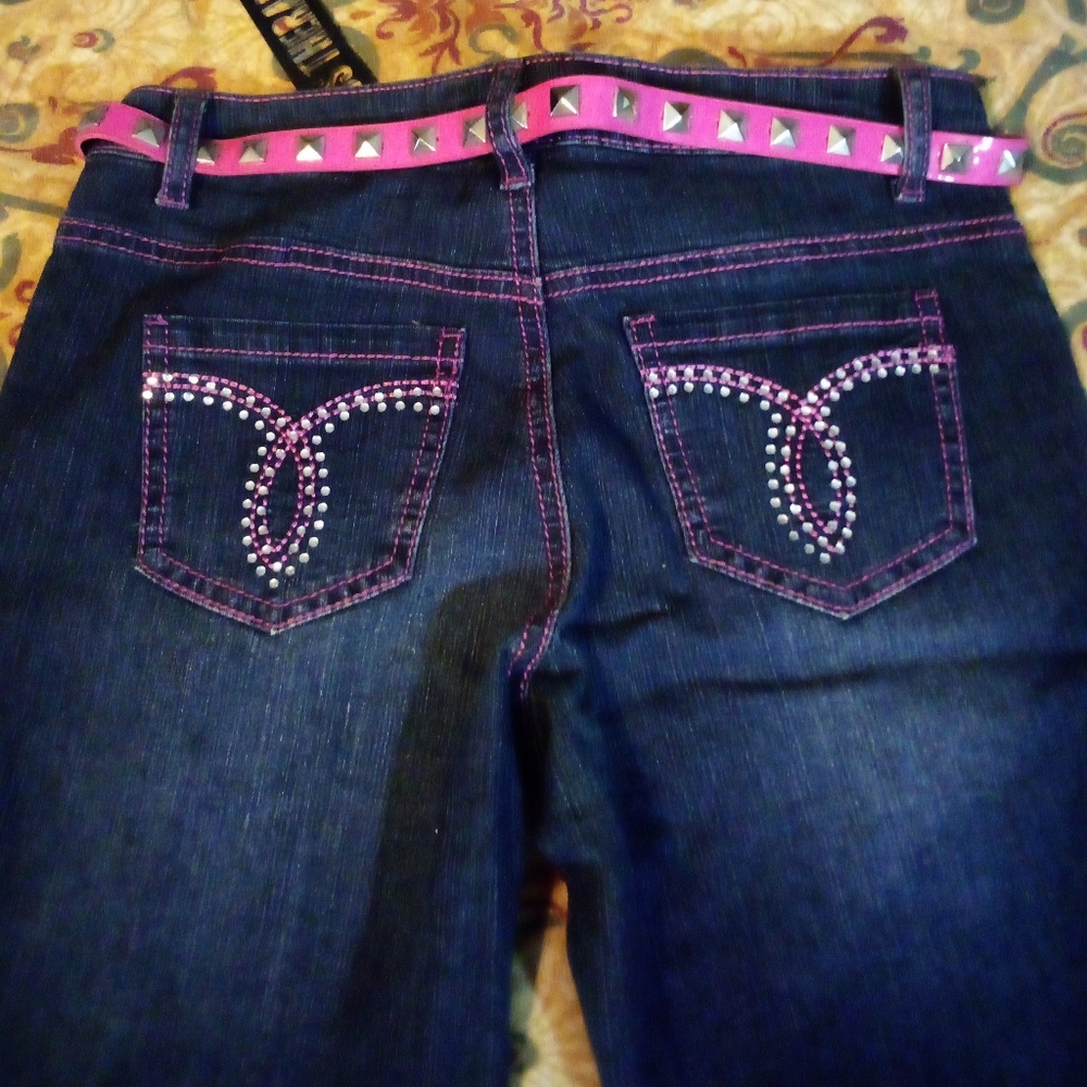 Kiss Therapy Embroidered Studded Designer Stretch Demin Jeans Women's 5/6 Blue